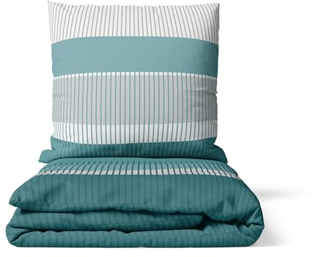 LARAWELL Bettwäsche 135x200 grau grün blau gestreift, Bettwäsche-Sets, kuschelweich, hypoallergen, bügelfrei Premium