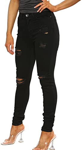 989Zé ENZO Womens Ripped Skinny Jeans Ladies Distressed Stretch Denim Pants with Pockets