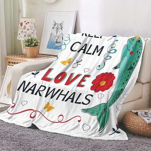 EHOMERY Kuscheldecke Flauschig Dicke Warm Flanell Mikrofaser Decke Warme Decke Klein Kuscheldecke Mit Spruch Flanell Decke Klein Narwal Karikatur Camping-Decke Grün 150x100cm