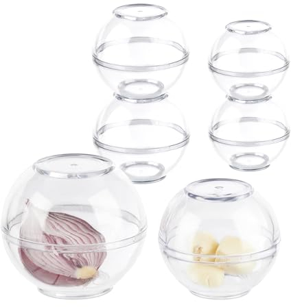 Relaxdays Set di 6 Sfere salvafreschezza Porta Cipolla, Set 6 Contenitori Salvacipolla e Aglio, Food Saver da Frigo, in Plastica,Ø 7 e 9 cm,Trasparente, 8 x 9 x 9 cm
