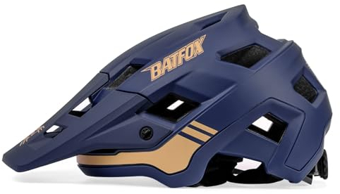 BATFOX Fahrradhelm, Leichter Komfort Mountainbike-Helm Skateboard Helm mit Visier, Atmungsaktiv Helme für Herren Damen Erwachsene Jugend, Verstellbar in der Größe-Blau||L