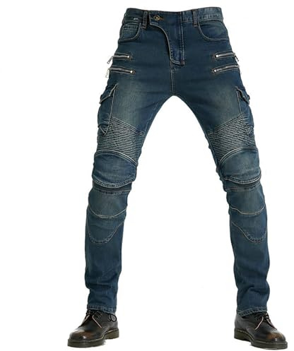 CFlong Motorradhose, Schutzhose, Herren/Damen-Motorrad-Jeans aus atmungsaktivem, verschleißfestem, mit 2 Paar abnehmbaren Pads für Hüfte und Knie (Blau,L)