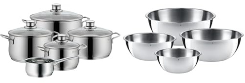WMF Diadem Plus - Batería de Cocina de 5 Piezas de Acero Inoxidable, Base Inducción & Bol Gourmet - Set de 4 Cuencos de Mezcla (16, 18, 22, 24 cm)