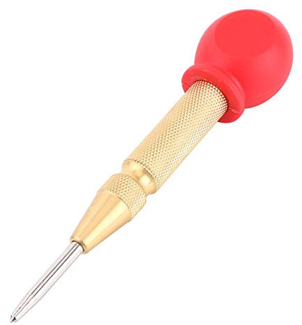 1 Stück Automatischer Körner, Automatischer Körner mit HSS-Spitze, Schutzkappe, Metallbearbeitung, Stanzmarkierungswerkzeug, Schlagkörner für Holz, Metall, Leder(Messing + rote Schutzkappe)