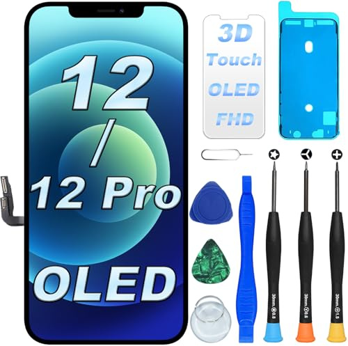 DIGI4U Écran pour iPhone 12/iPhone 12 Pro OLED, 6.1 Pouces 3D Touch Face ID TrueTone FHD Écran pour iPhone 12/12 Pro Display Remplacement avec Kits de Réparation