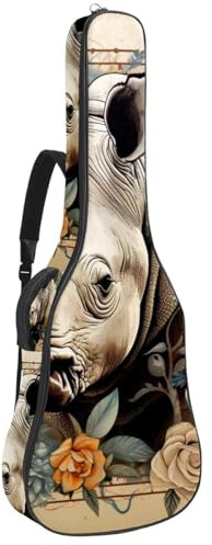 Gitarrentasche für Akustikgitarre mit zwei Taschen, Vintage Rhino 61, wasserabweisend, doppelt verstellbarer Schultergurt, Gitarrentasche, Vintage Nashorn, 42.9x16.9x4.7 in, Stilvoll
