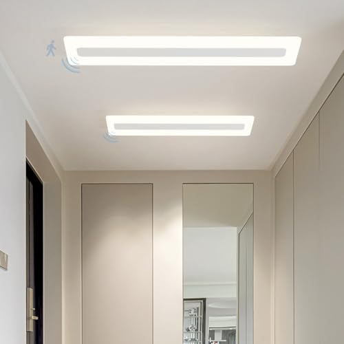 LED Plafonnier Moderne Intérieur avec Détecteur de Mouvement Lampe de Plafond 3 Températures de Couleur 2700K/6500K/6500K Luminaire Plafonnier Escalier Garage Couloir (Blanc-Lumière Blanche,40cm)