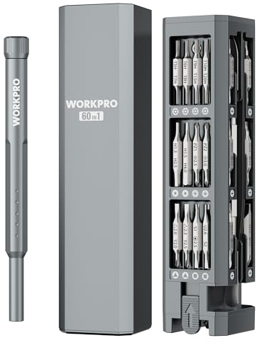 WORKPRO 60 IN 1 Set Cacciaviti Precisione Magnetico Portatile, Mini Cacciavite con Custodia Magnetica, POP UP Design, Barra di Leva, Pinzetta, Kit di Riparazione per Cellulare, Telecamera, Occhiali