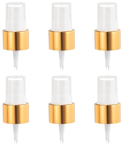 sourcing map 6 Pcs Gold White Spray Top, 20/410 Fine Mist Sprayer Reusable Replacement Spray Bottle Pump Plastic Top for Cosmetic Perfume and Body Sprays Bottle
