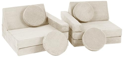 Velinda Sofá Multifuncional Puf sillón para niños Elementos de Espuma Juego (Color: Crema (Pana)