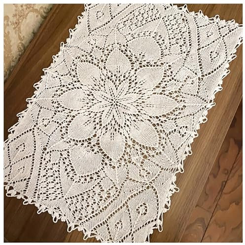 Mantel Individual Vintage, Tapete Mesa Pequeño de Algodón y Ganchillo, Rectangular, para Cocina, Hogar y Fiestas