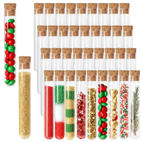 Acetiti 36 tubos de ensayo de 10 ml, 15 x 100 mm, transparentes, tubos de ensayo con corcho, para flores, sales de baño, decoración de bodas, dulces, sales de baño, rellenos, caramelos, bricolaje