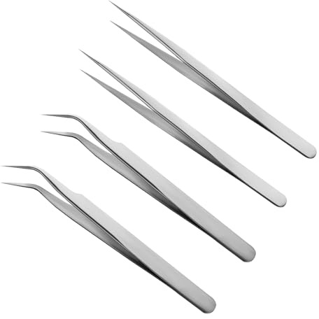 ZWWOGE 4 Pcs a Epiler Pince Cuisine Inox, 10cm droite et courbe, Professionnel Pince du Chef Pincette Culinaire de precision Pour les décorations gastronomiques