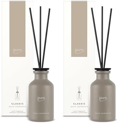 ipuro - Classic Raumduft Cachemire - 75ml | Raumerfrischer zarter Rose & würziger Johannisbeere über Zedernholz & Amber, Duft | Diffuser mit Stäbchen | Lufterfrischer für die Wohnung (Packung mit 2)