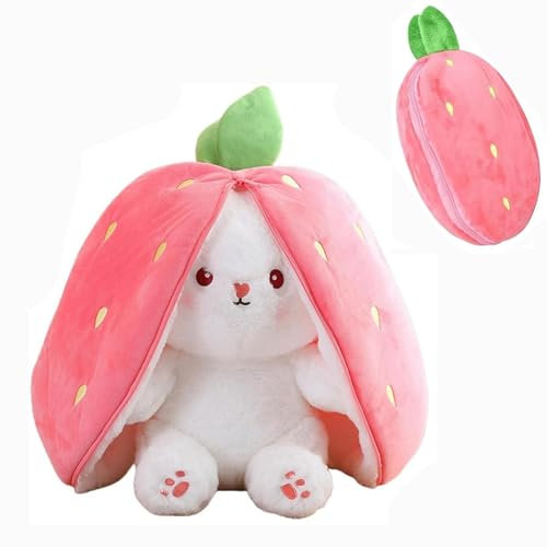 Wxinsheng Peluche Lapin Carotte Fraise 18cm,Jouet Doux Enfant,Cadeau Anniversaire Pâques,Poupée Lapin Mignonpour Filles Garçons