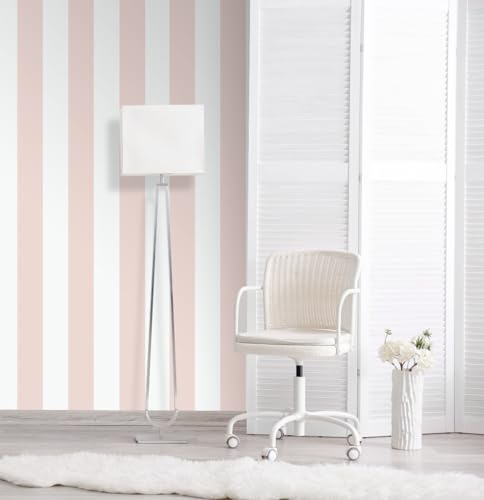WPE® Pink & White Stripe Wallpaper – Classic Pastel Design – Smooth Finish – 10.05m x 0.53m Roll – Paste The Paper – Ideal for Bedrooms, Nurseries & Feature Walls WPE-7866
