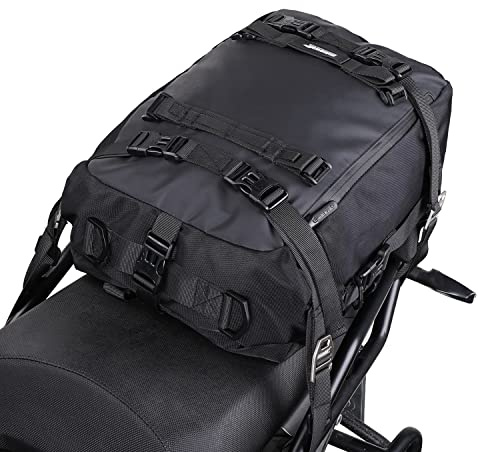 abamita Motorrad Hecktasche 20L Wasserdicht Erweiterbare Gepäckrolle für Gepäckträger Motorrad Sitztasche Rear Rack Tasche für Touring Reise Adventure Pendeln Schwarz