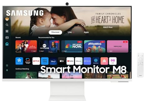 Samsung LS32DM801UUXXU 32 4K Ultra HD HDR10 Smart Moniteur avec haut-parleurs | USB-C | HDMI | WiFi | Bluetooth | Smart Hub pour streaming TV | Hub de jeu | Blanc