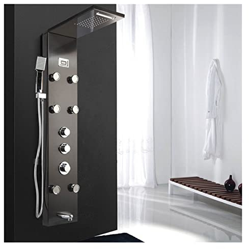 Shower Panel, LED Shower Panel Waterfall Rain Digital Display Shower Faucet Set SPA Massage Jet Bathroom Column Mixer Tap Tower System(Style 05) LWX