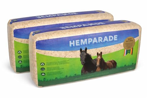 Hemparade HempFlax Hanfeinstreu für Pferde aus Hanf, staubarm 2 x14 kg | Hohe Saugkraft, nahezu staubfrei, bindet Feuchtigkeit, Gerüche und Ammoniak, klumpenfrei, antibakteriell, schimmelabweisend