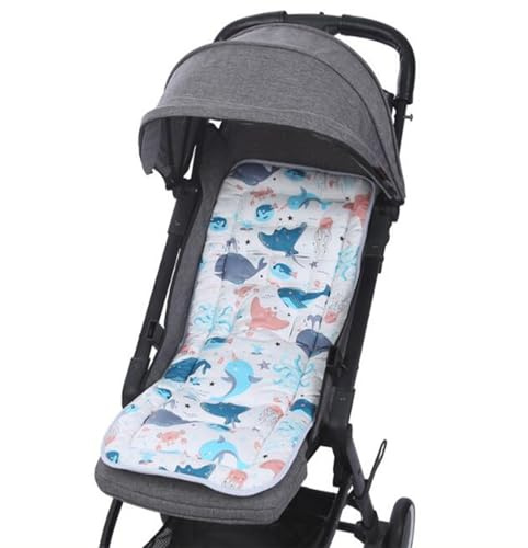 Universal Pram Seat Liner Cotton Baby Stroller Seat Pad Pushchair Insert Pad Warm Infant Carriage Cushion Pad Breathable Buggy Cushion Mattress Reversible Washable for Pushchair Pram Buggy Stroller