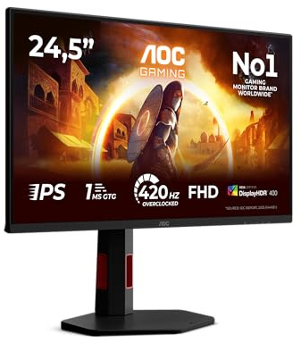 AOC 25G4KUR 25 Zoll FHD USB Hub Gaming Monitor, 420Hz, Fast IPS Panel, 0.5ms GtG, HDR400, G-Sync Compatible, Höhenverstellung,(1920x1080 HDMI 2X 2.0 DP 1x 1.4) Schwarz