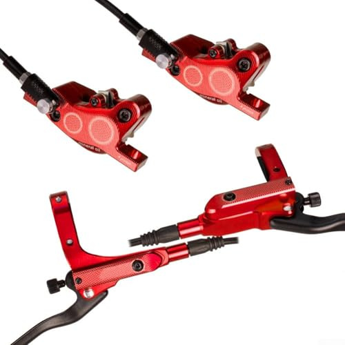 Gdfnmogo Hydraulisches Scheibenbremsen-Set mit 4 Kolben, Aluminiumlegierung, für Fahrrad und Mountainbike, für Fahrradbremsen für Fahrrad, vorne 800 mm, hinten, 1450 mm, Öl P (rot)