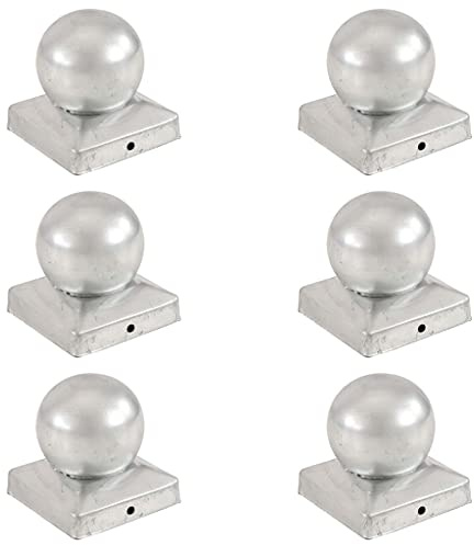 Lot de 6 Capuchons de Poteaux, Chapeau de Poteau de Clôture Capuchon Bouchon de Poteaux Chapeau de Pilier 6 pcs Globe final Métal galvanisé 91x91 mm