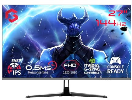 GAMEON 27 Inch FHD Gaming Monitor, 144Hz Fast IPS, 0.5ms MPRT, HDMI 2.1, FreeSync, HDR10, Frameless Design, VESA Mount, PS5 & PC Compatible – Black