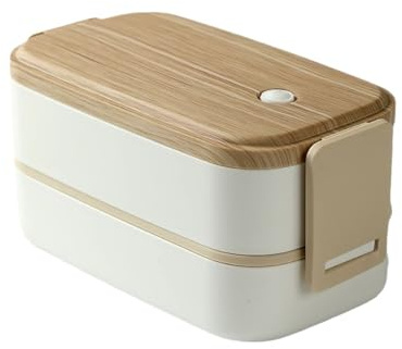 DHYUACN Caja De Madera Para Bento Fiambrera doble portátil, fiambrera de madera con palillos y cuchara, caja almacenamiento alimentos, Bento for estudiantes trabajadores
