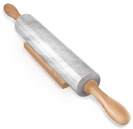 Marmor-Nudelholz mit Holzwiege, 46cm Teigroller mit Griffe aus Holz