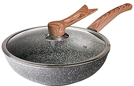 sdSDGrw wok, Wok grande antiadherente con tapa, sartén de 32 cm, apta for cocinas inducción y gas (universal)