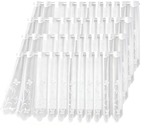 LYSHOOCE 4 Stück Scheibengardinen, 140 x 45 cm Bistrogardine | Weiß Halbtransparent Besticke Scheibengardinen Modern Kurze Küchengardinen mit Ösen für Küche Wohnzimmer Schrank Wohnwagen