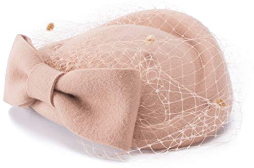 Lawliet Damen Fascinator Pillbox Filz-Wollhut formelles Kleid Blumenschleier Gr. Einheitsgröße, camel