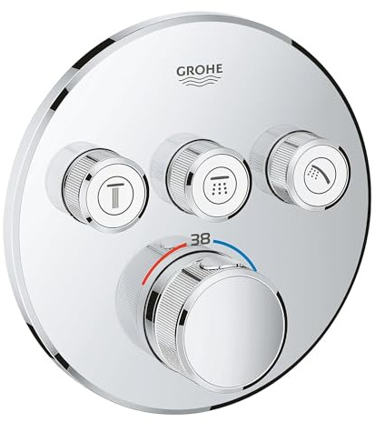 GROHE Grohtherm Smartcontrol, Duscharmatur Thermostat Unterputz (3 Absperrventile, ultraflaches Design, Wandrosette aus Metall, Fertigmontageset, ohne Rohbau-Set SmartBox), rund, chrom, 29121000