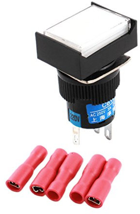 Aexit Indicatore luminoso bianco CA 220V 16mm Filettato 5Pin Interruttore a pulsante temporizzato SPDT a pannello rettangolare + 5pcs Terminali femmina ID: 625346