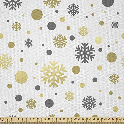 ABAKUHAUS Weihnachten Microfaser Stoff als Meterware, Snowy-Winter, Deko Basteln Polsterstoff Textilien, 2M (230x200cm), Gelb Weiß Grau