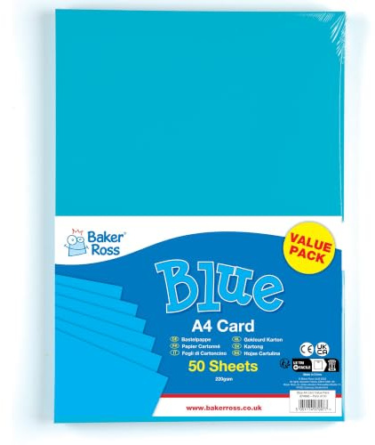 Baker Ross Großpackung Bastelkarton in Blau (50 Stück) DIN A4 220g/m²