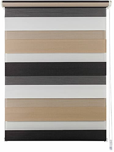 ondeco Doppelrollo Klemmfix Duo Rollo für Fenster ohne Bohren, Sonnenschutz Plisseerollo lichtdurchlässig und Blickdicht Cappuccino 140x160 cm
