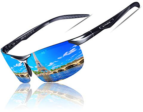 KITHDIA Sonnenbrille Herren Polarisierte Sportbrille Fahrerbrille Al-Mg Metall Rechteckig Rahme Cat3 CE S6502