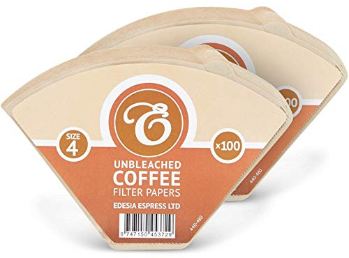 200 Size 4 Coffee Filter Paper Cones, Unbleached by EDESIA ESPRESS