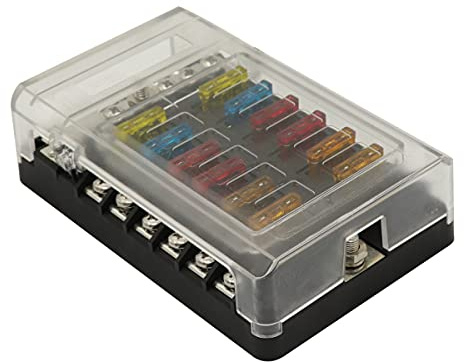 ANCLLO 12-Wege-Blade-Sicherungsblock mit negativem Bus - UMISKY ATC / ATO-Sicherungskastenhalter mit Masse - 12-Kreis-Sicherungskasten für Auto-Boot Marine RV Truck DC 12-24V