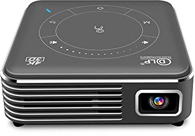 Dr.Lefran Proyector 4K HD, Android 9.0 Mini Proyector 1080P, 3D Portátil Micro WiFi Bluetooth DLP Proyector LED Móvil con Batería, Compatible con Smartphone, TV Stick, Juegos, HDMI, AV,2g+16g
