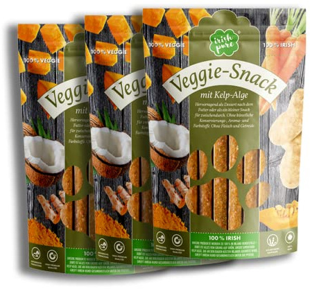 Irish Pure Veggie Snack Bundle - Snack per cani, 3 bastoncini Veggie da 150 g, per addestramento, senza cereali, ricompensa per cani, spuntino naturale al 100%, snack per cani sano, snack da masticare