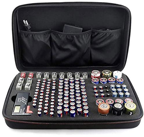 Niktule Waterproof Battery Storage Case,EVA Battery Organizer Hard Case, Holds 147 Batteries(AAA,AA,C,D,9V) | Waterproof EVA Battery Storage Box Bag Holder, Black, Batteries Not Included