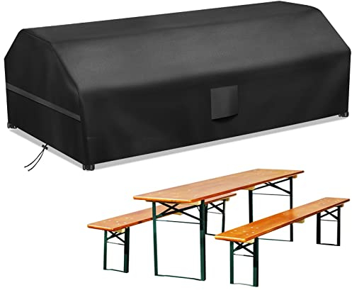 Abdeckung Bierzeltgarnitur 220x120x75cm Wetterfest, Schwerlast 420D Schutzhülle Bierzeltgarnitur Biertischgarnitur Heurigengarnitur Festzeltgarnitur Biertisch, Winddicht UV-Beständiges
