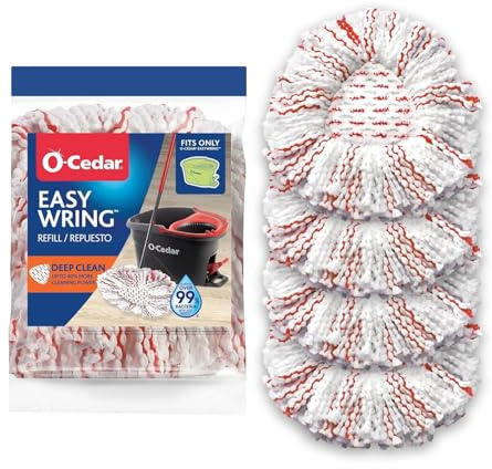 O-Cedar EasyWring Lot de 4 têtes à balai en microfibre pour un nettoyage en profondeur, 40 % de puissance de nettoyage en plus, compatibles avec le système O-Cedar EasyWring Spin Mop & Bucket