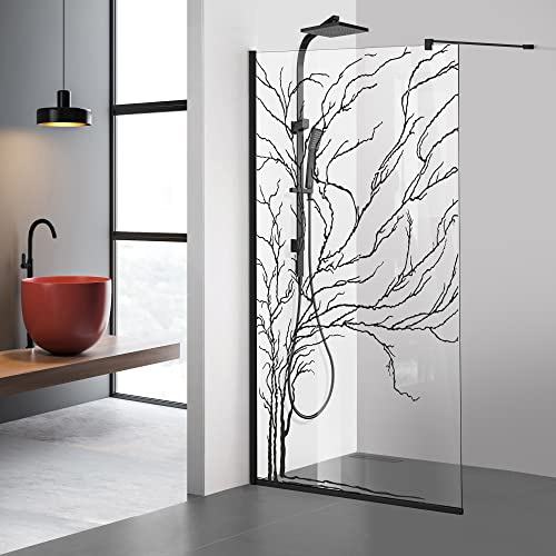 Aqua Roy Black Paroi de douche à l'italienne en verre transparent de 8 mm avec revêtement nano sablé (80 x 195 cm)