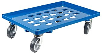 Transportroller für Euroboxen 60x40cm mit Gummiräder blau | Gitter/Rasterdeck | 2 Lenkrollen & 2 Bockrollen | Traglast 300kg | Kistenroller Logistikroller Rollwagen Profi-Fahrgestell