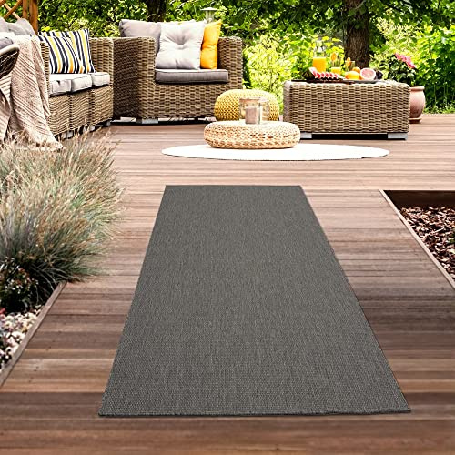CARPETIA In- & Outdoor Teppich Sisal-Optik Anthrazit Farbecht 80x200 cm | Pflegeleicht, farbecht, schmutzabweisend und strapazierfähig, OEKO-TEX geprüft, für Fußbodenheizung, Balkon & Terrasse